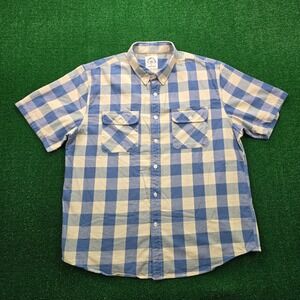 Dubinik Shirt Mens XL Blue Cream Plaid Buffalo Check Western Double Pocket